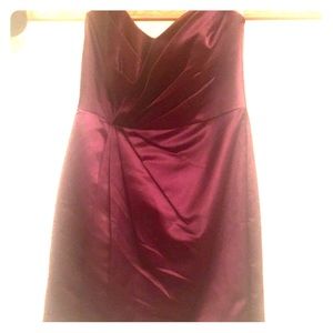 Tea length satin dress with pleating